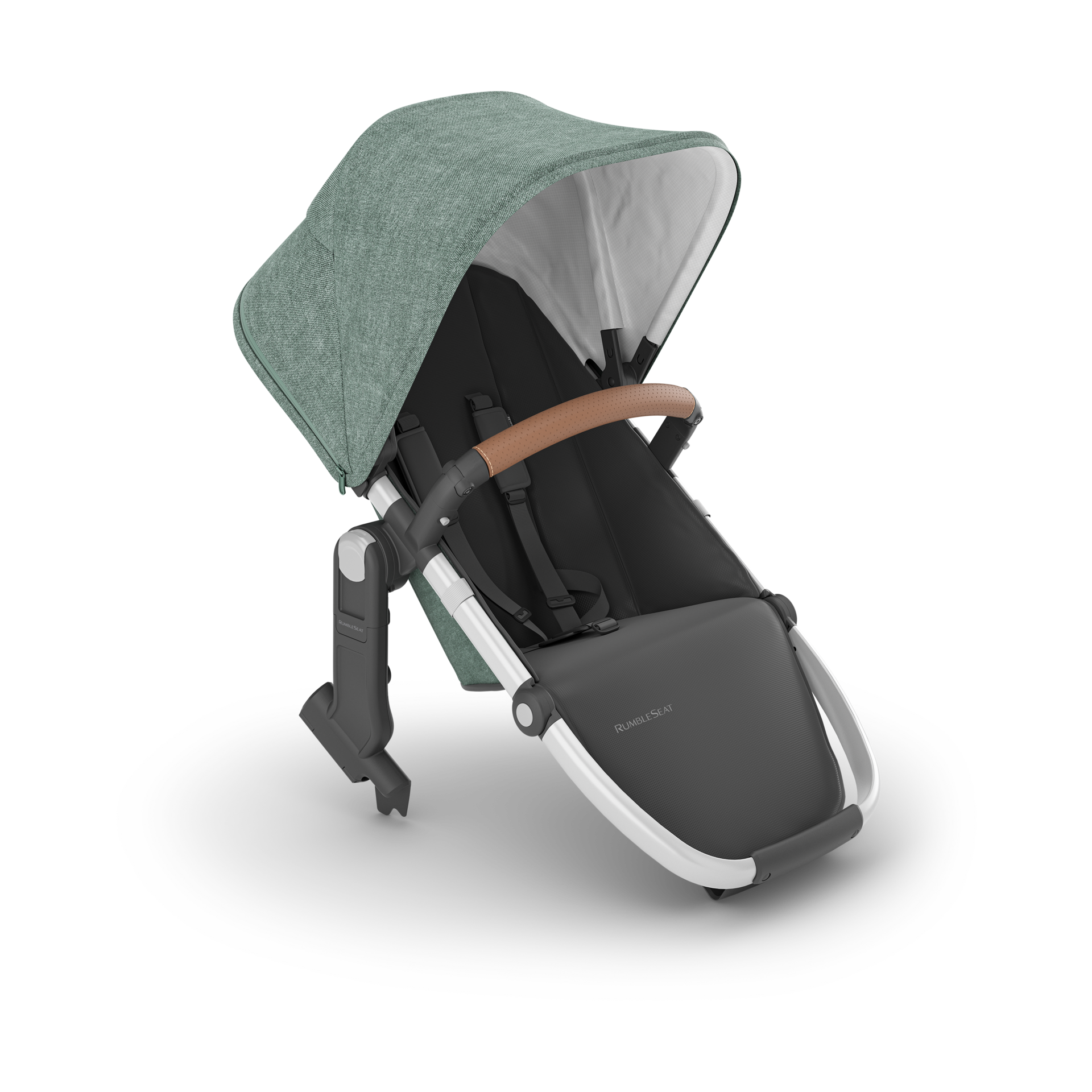 UPPAbaby RumbleSeat V2+ Second Lower Seat/Compatible with Vista V2 and Vista V3 / Adapters, Bumper Bar, Bug Shield Included/Emmett (Green Mélange/Silver Frame/Saddle Leather)