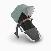 UPPAbaby RumbleSeat V2+ Second Lower Seat/Compatible with Vista V2 and Vista V3 / Adapters, Bumper Bar, Bug Shield Included/Emmett (Green Mélange/Silver Frame/Saddle Leather)
