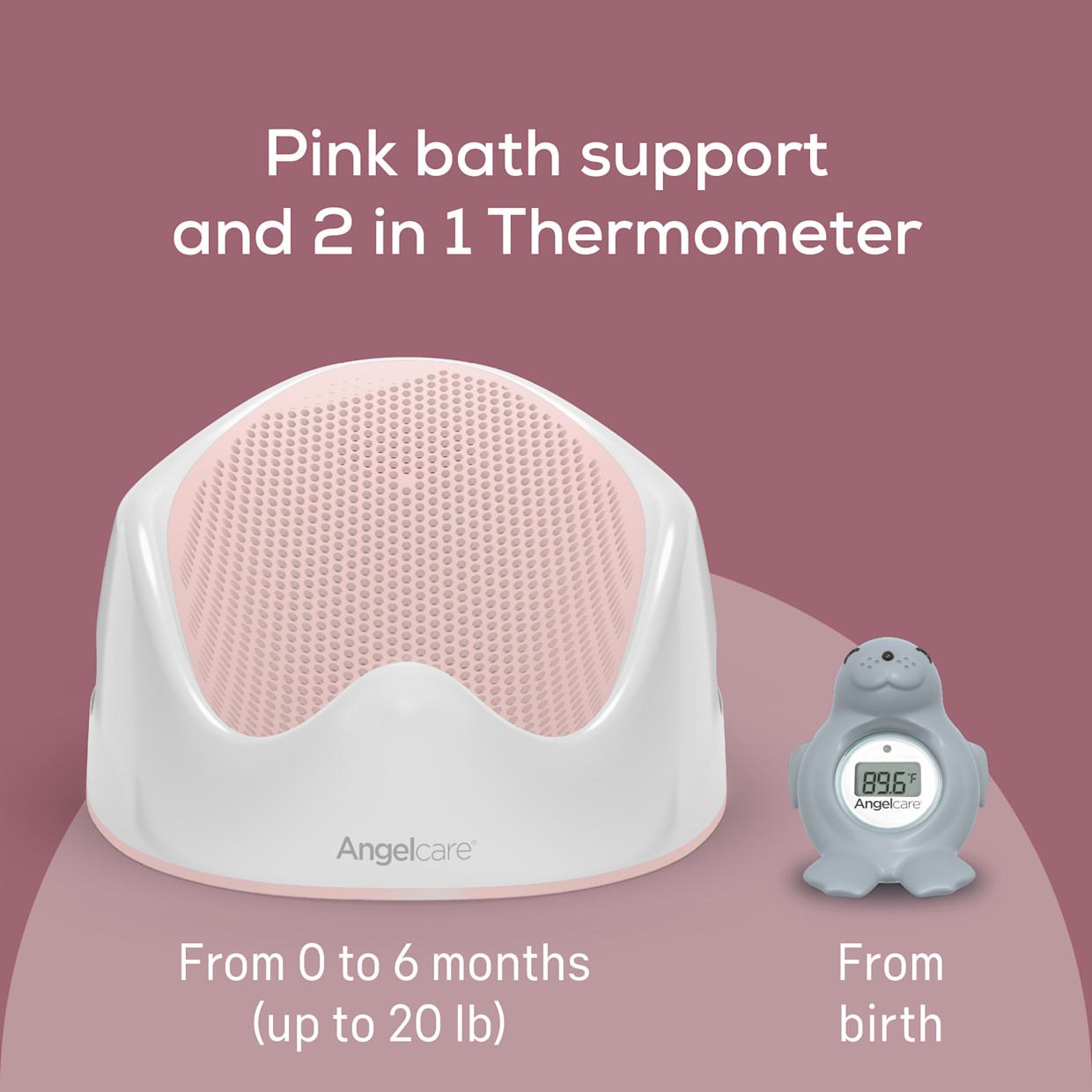 Angelcare Baby Bath Support & Thermometer Gift Bundle - Pink.