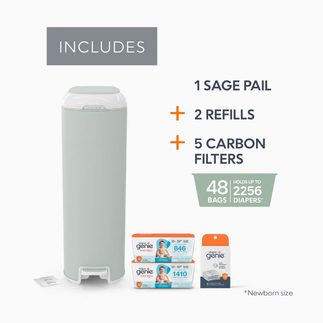 Diaper Genie Platinum Stainless Steel Diaper Pail Gift Set - Sage Green.