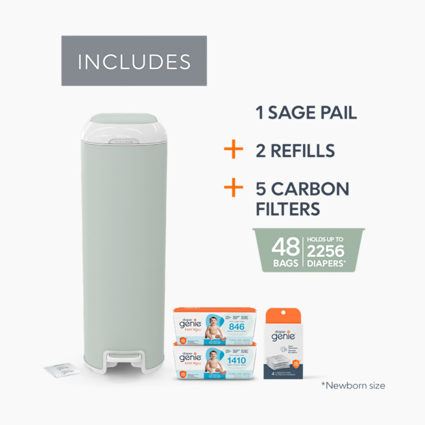 Diaper Genie Platinum Stainless Steel Diaper Pail Gift Set.