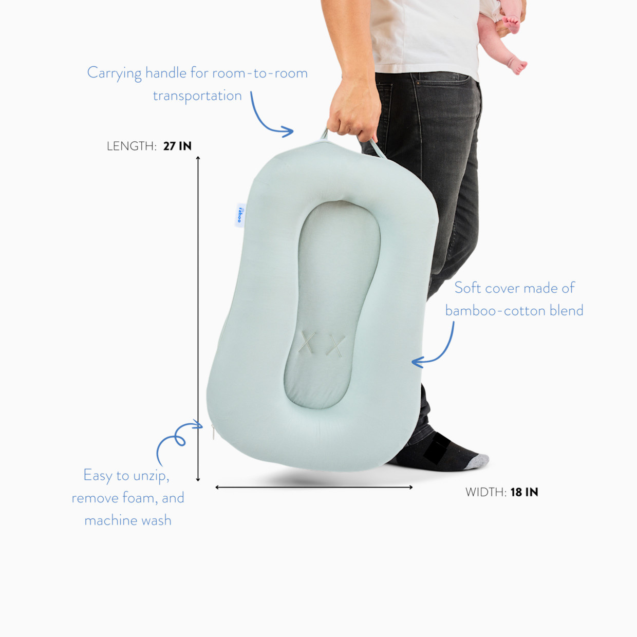 Rahoo Baby Learn & Lounge 3-in-1 Newborn Lounger - Blue Fog.