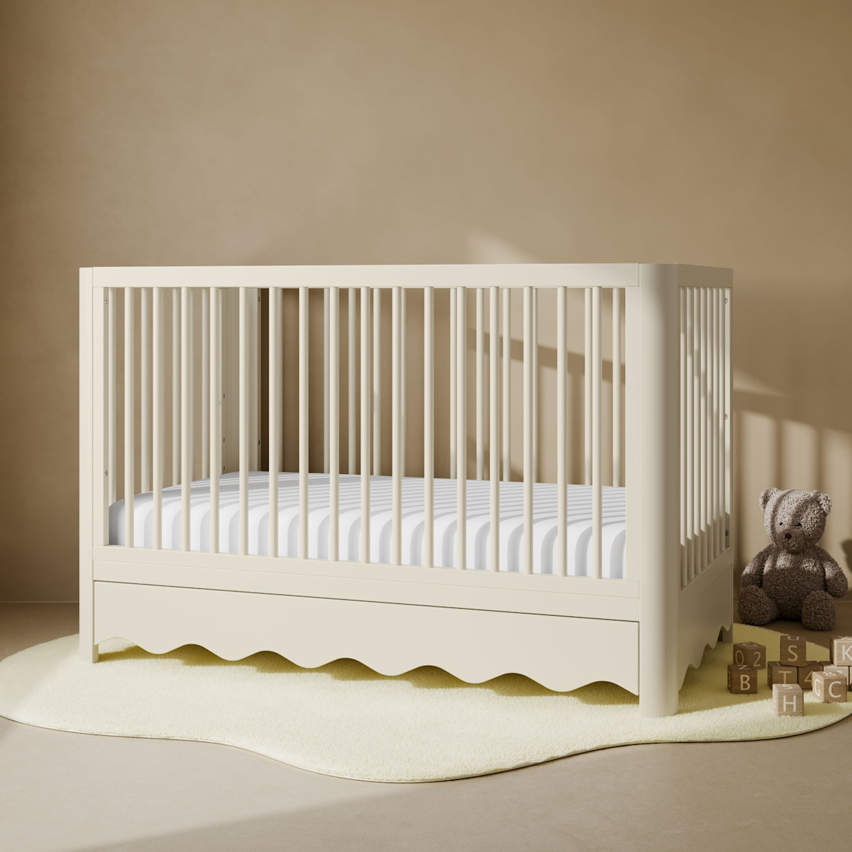 Storkcraft Casablanca Deluxe 5-in-1 Convertible Crib with Drawer - Frosted Oat.