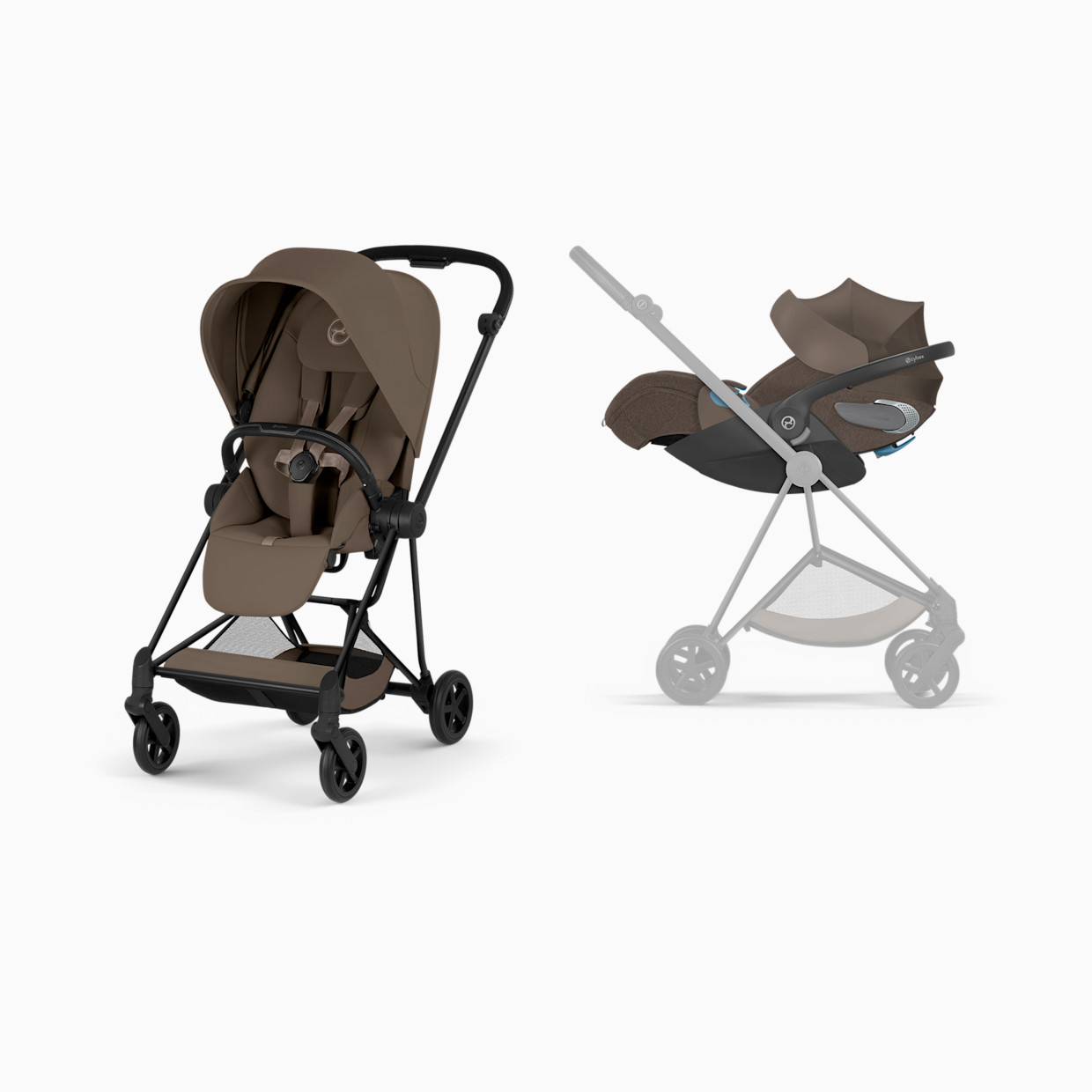 Cybex MIOS Stroller + CLOUD T Infant Car Seat Travel System - Coconut Brown.