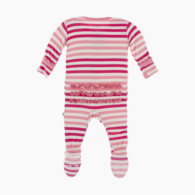 KicKee Pants Fish & Wildlife Collection Muffin Ruffle Footie With Zipper - Forest Fruit Stripe, 0-3 Months.