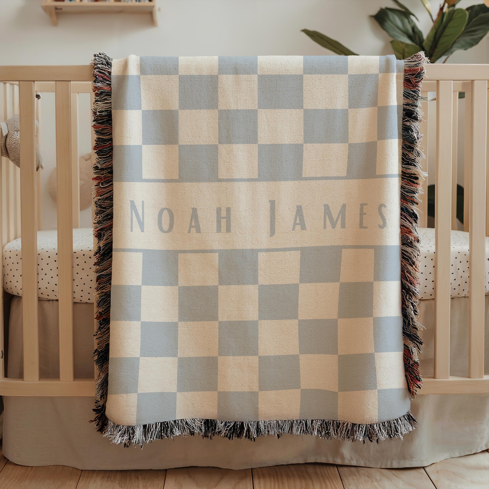 Personalized Checkered Name Baby Blanket.