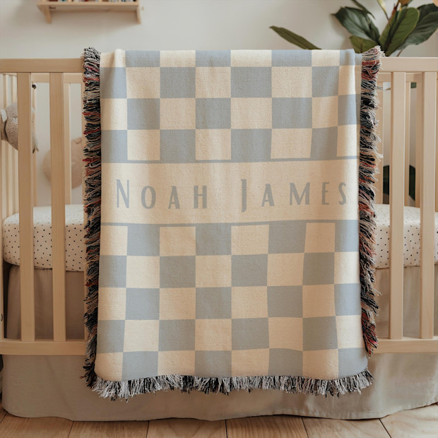 Personalized Checkered Name Baby Blanket.