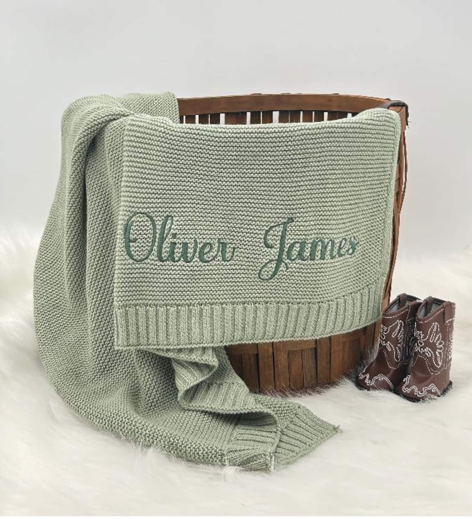 Personalized Knit Baby Blanket.