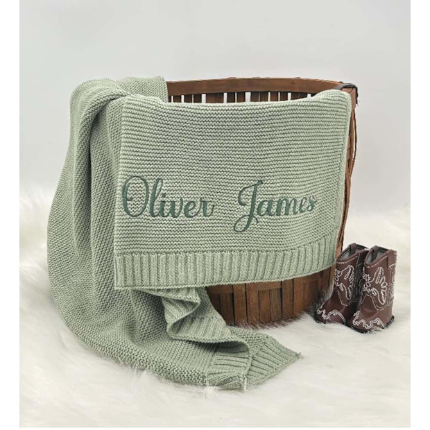 Personalized Knit Baby Blanket.