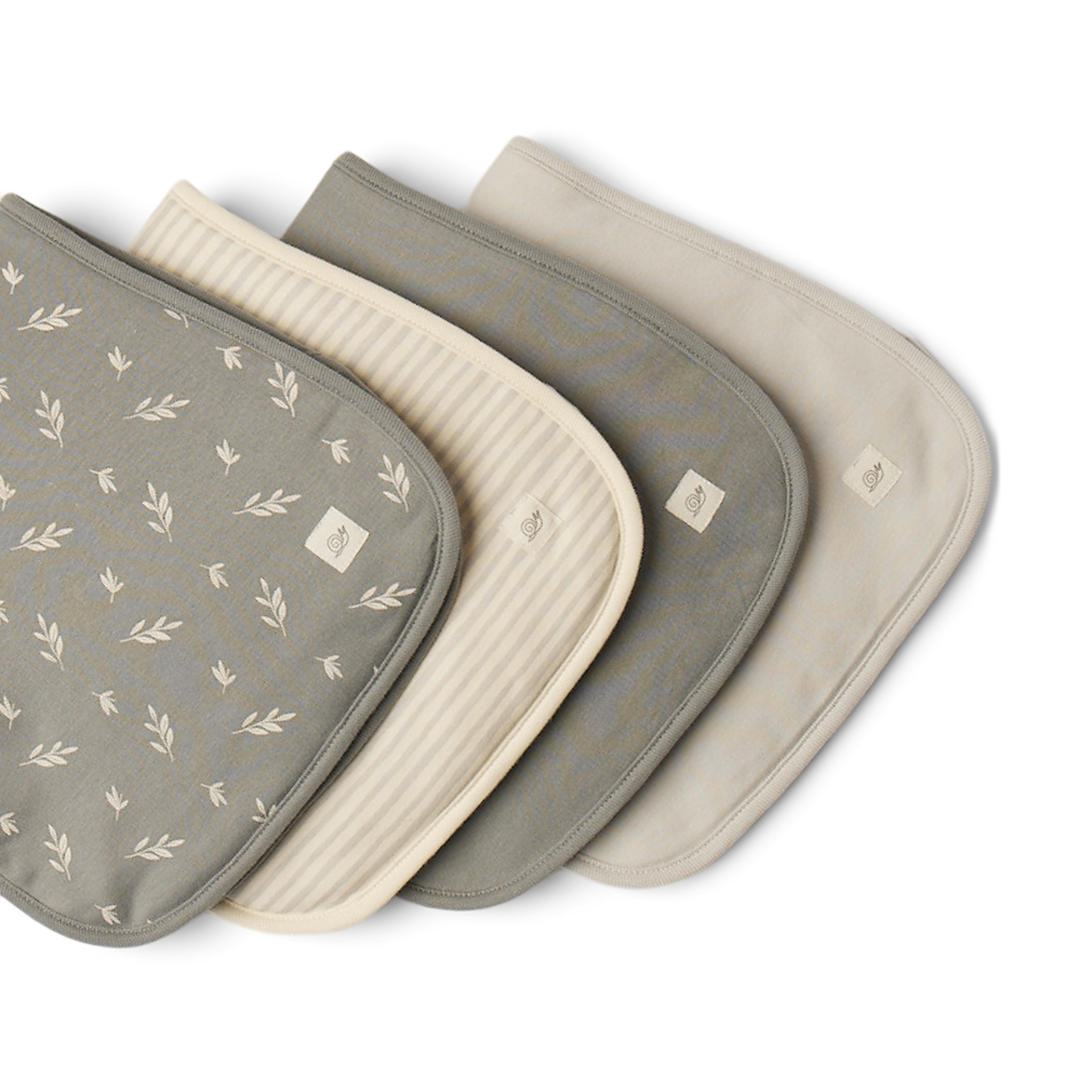 Tiny Kind 4 Pack Organic Burp Cloth - Grey Leaf.