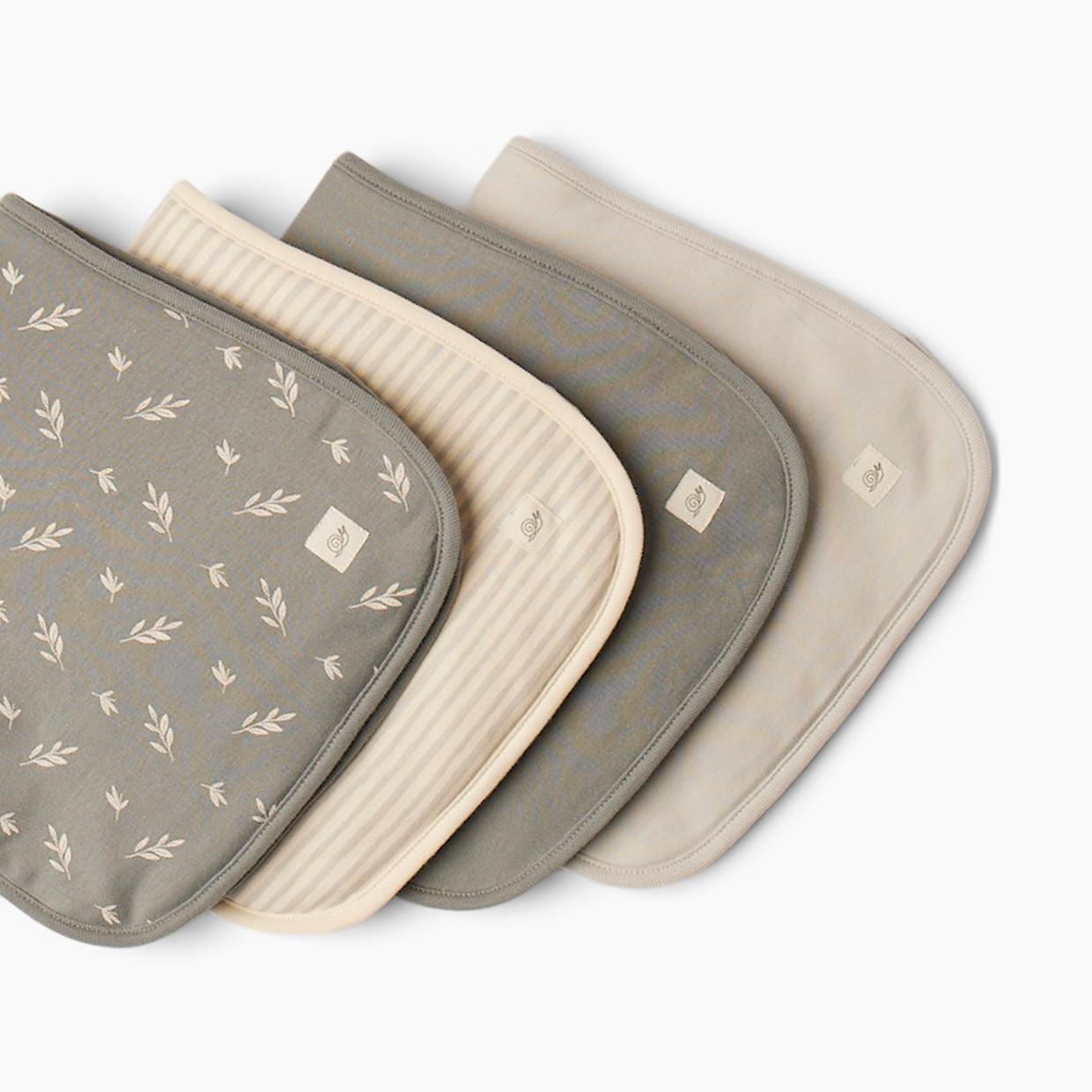 Tiny Kind 4 Pack Organic Burp Cloth - Grey Leaf.