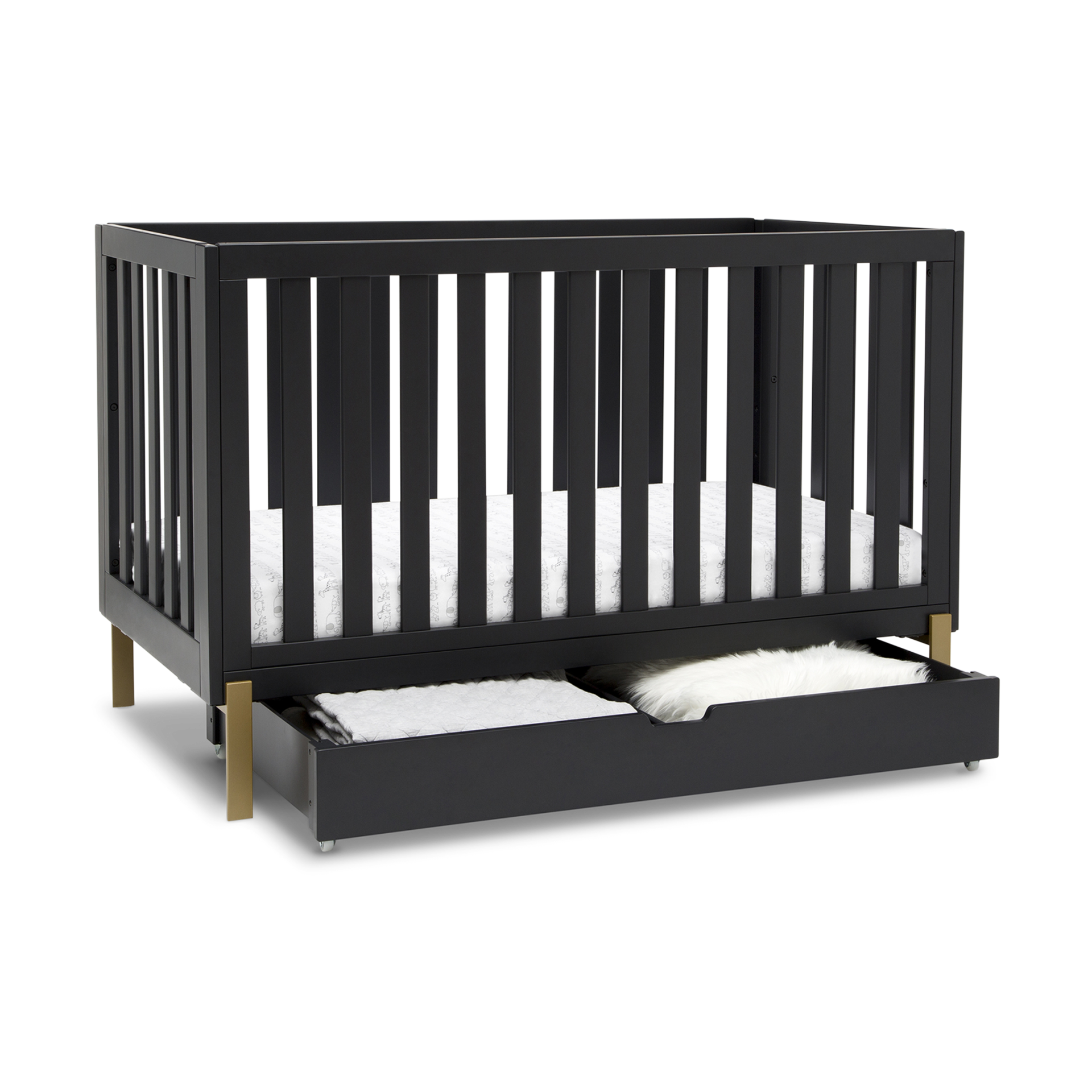 Delta Children Hendrix 4-in-1 Convertible Baby Crib - Midnight Grey With Metal Base.