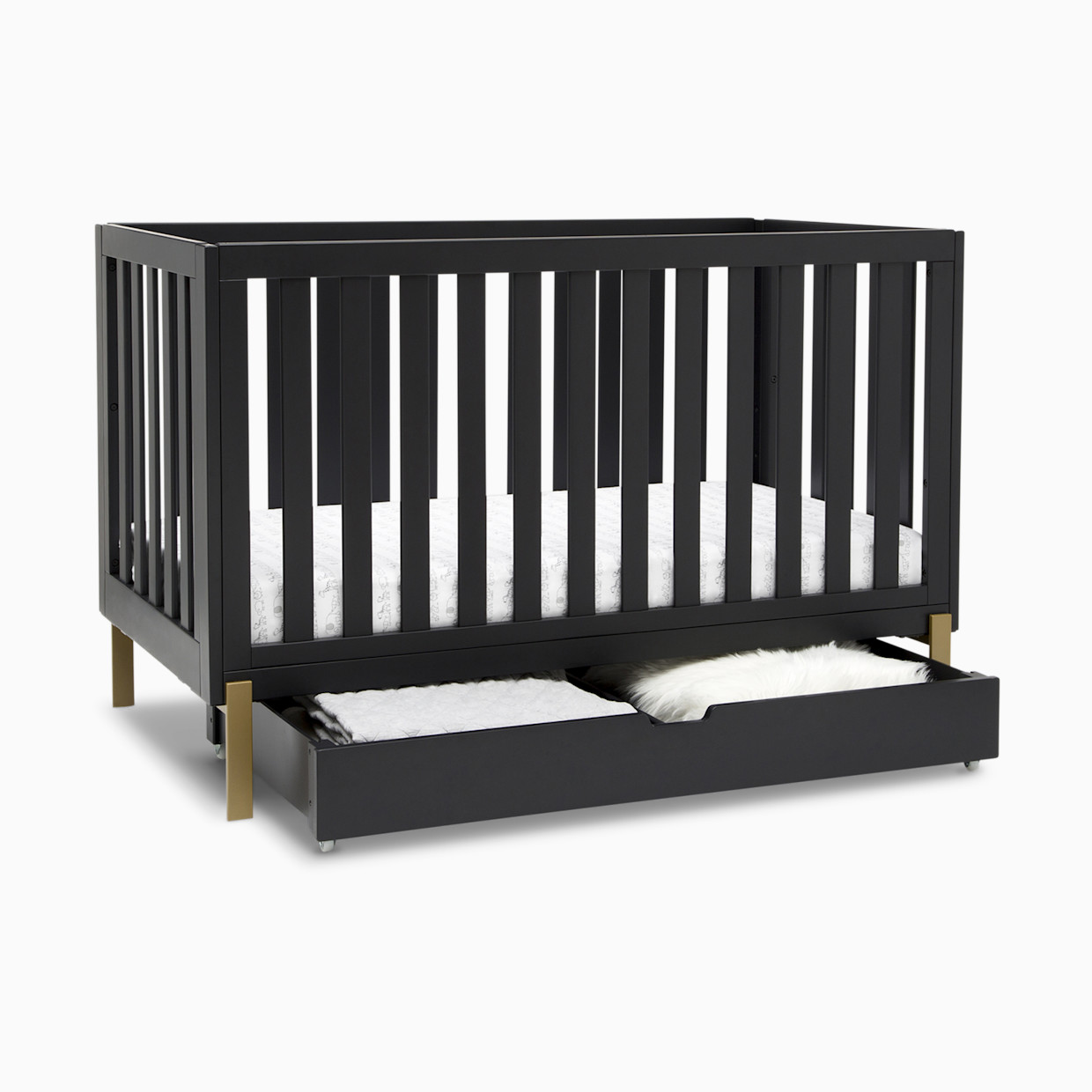 Delta Children Hendrix 4-in-1 Convertible Baby Crib - Midnight Grey With Metal Base.