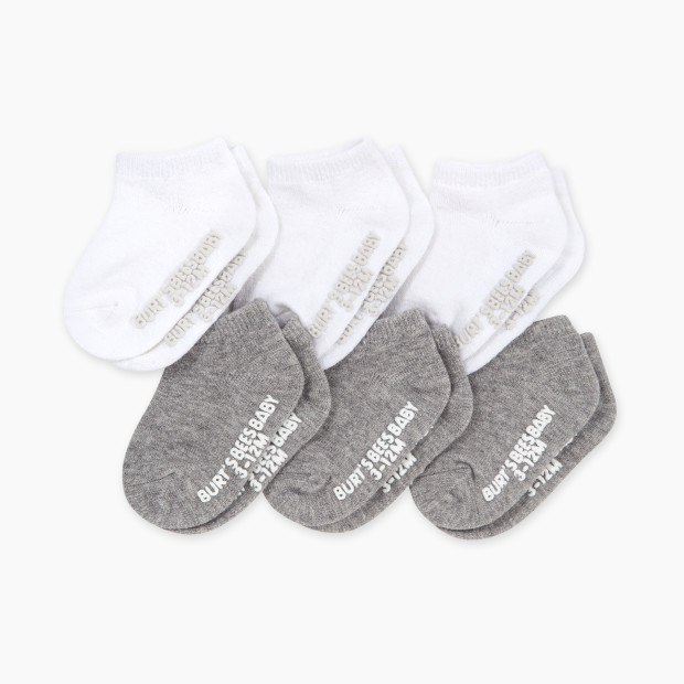 Burt's Bees Baby Ankle Socks (6 Pack) - Heather Grey/White Solid, 0-3 Months.