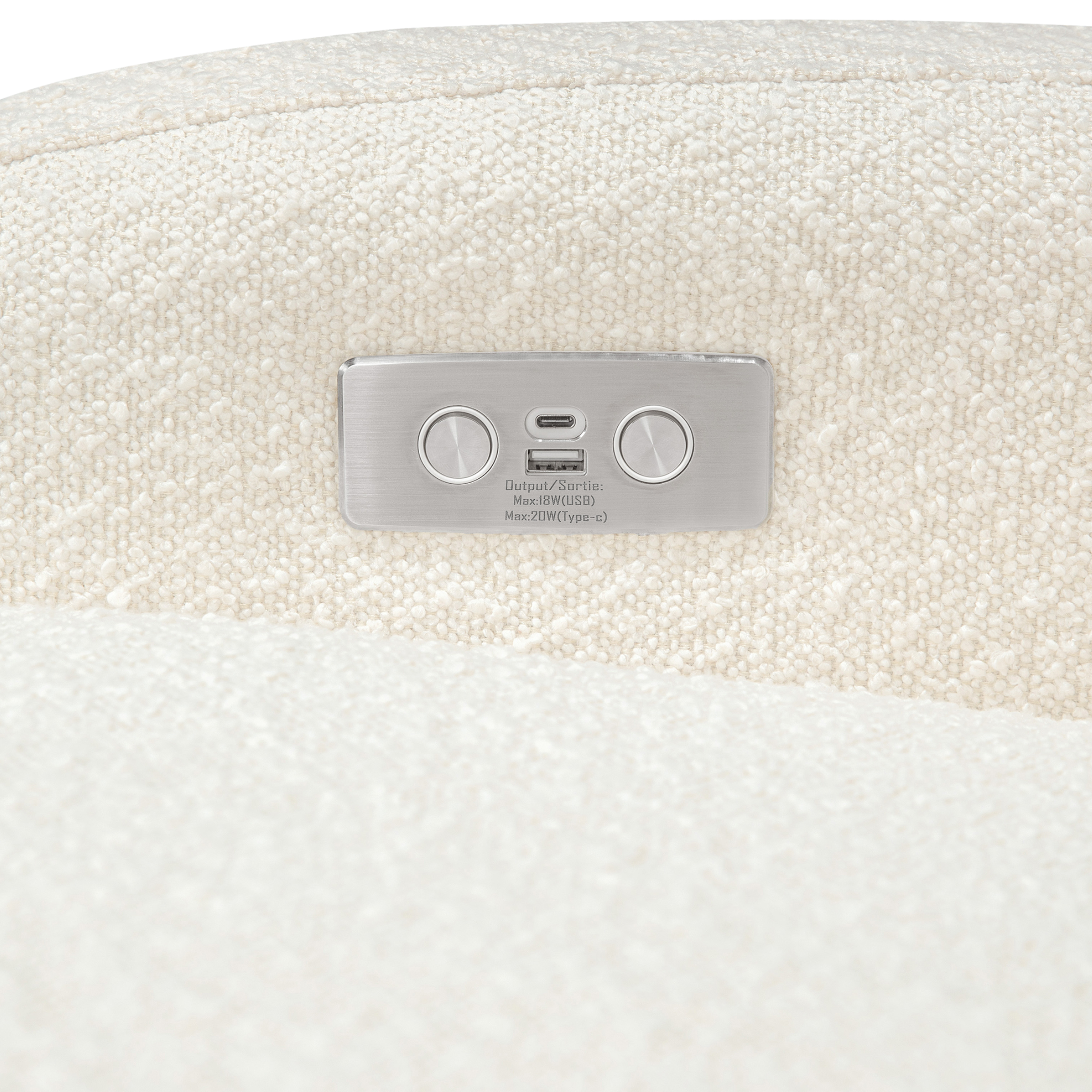 babyletto Nami Electronic Recliner and Swivel Glider - Ivory Boucle With Light Wood Base.