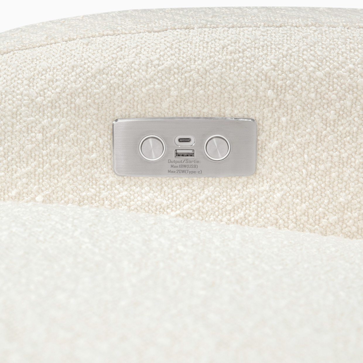 babyletto Nami Electronic Recliner and Swivel Glider - Ivory Boucle With Light Wood Base.