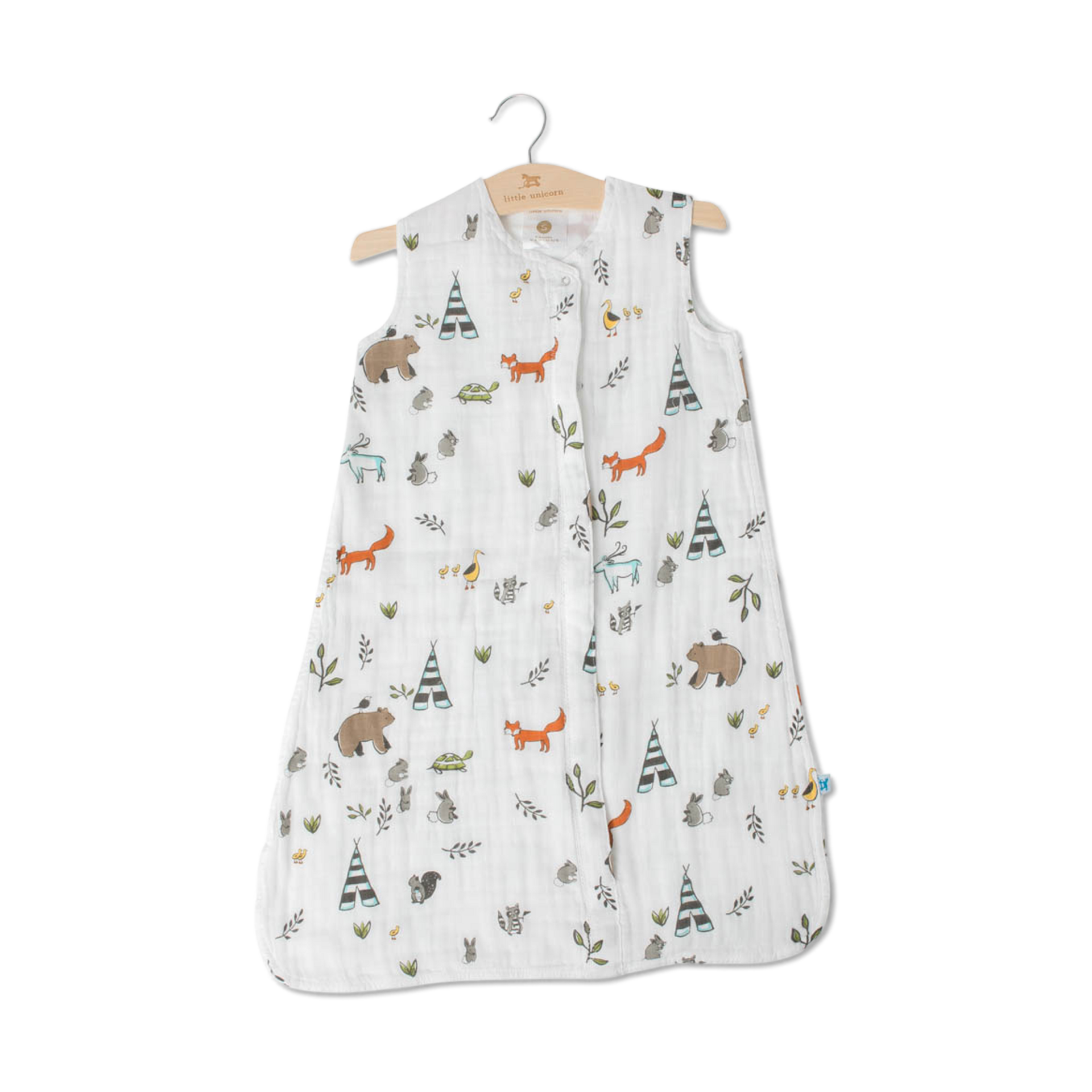 Little Unicorn Cotton Muslin Sleep Bag - Forest Friends, Small.