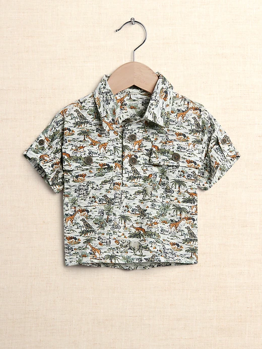 Baby Cotton Safari Shirt in Zoo Print - $45.00.