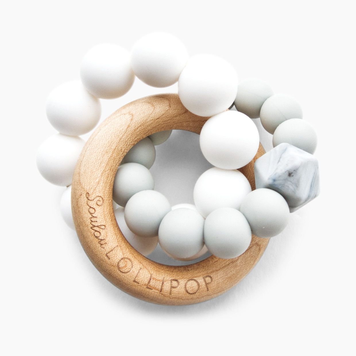 Loulou Lollipop Trinity Silicone & Wood Teether - Cool Grey.