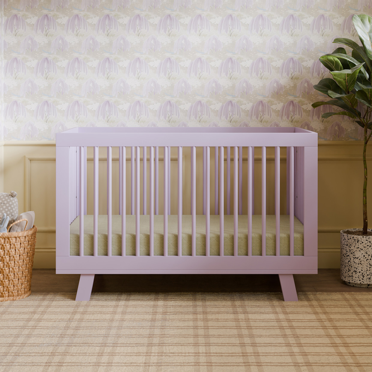 babyletto Hudson 3-in-1 Convertible Crib with Toddler Bed Conversion Kit - Lilac.
