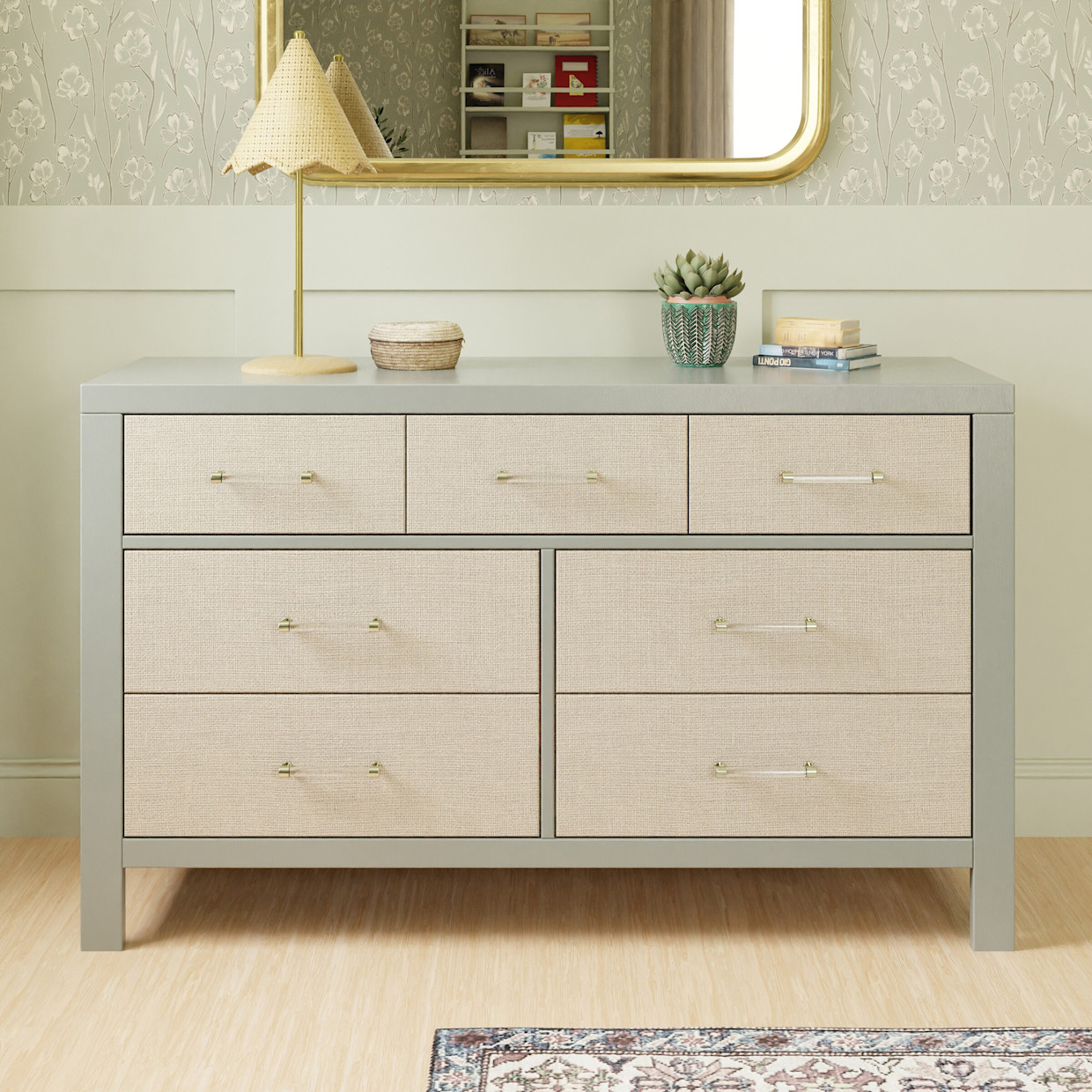 Namesake Eloise 7-Drawer Assembled Dresser - French Sage And Performance Sand Eco-Weave.