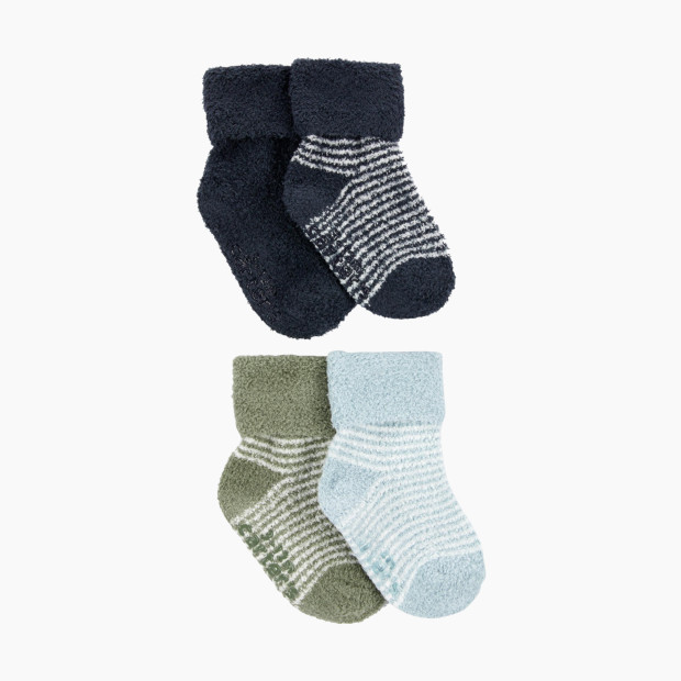 Carter's Chenille Booties (4 Pack) - Green/Navy/Blue, Nb.