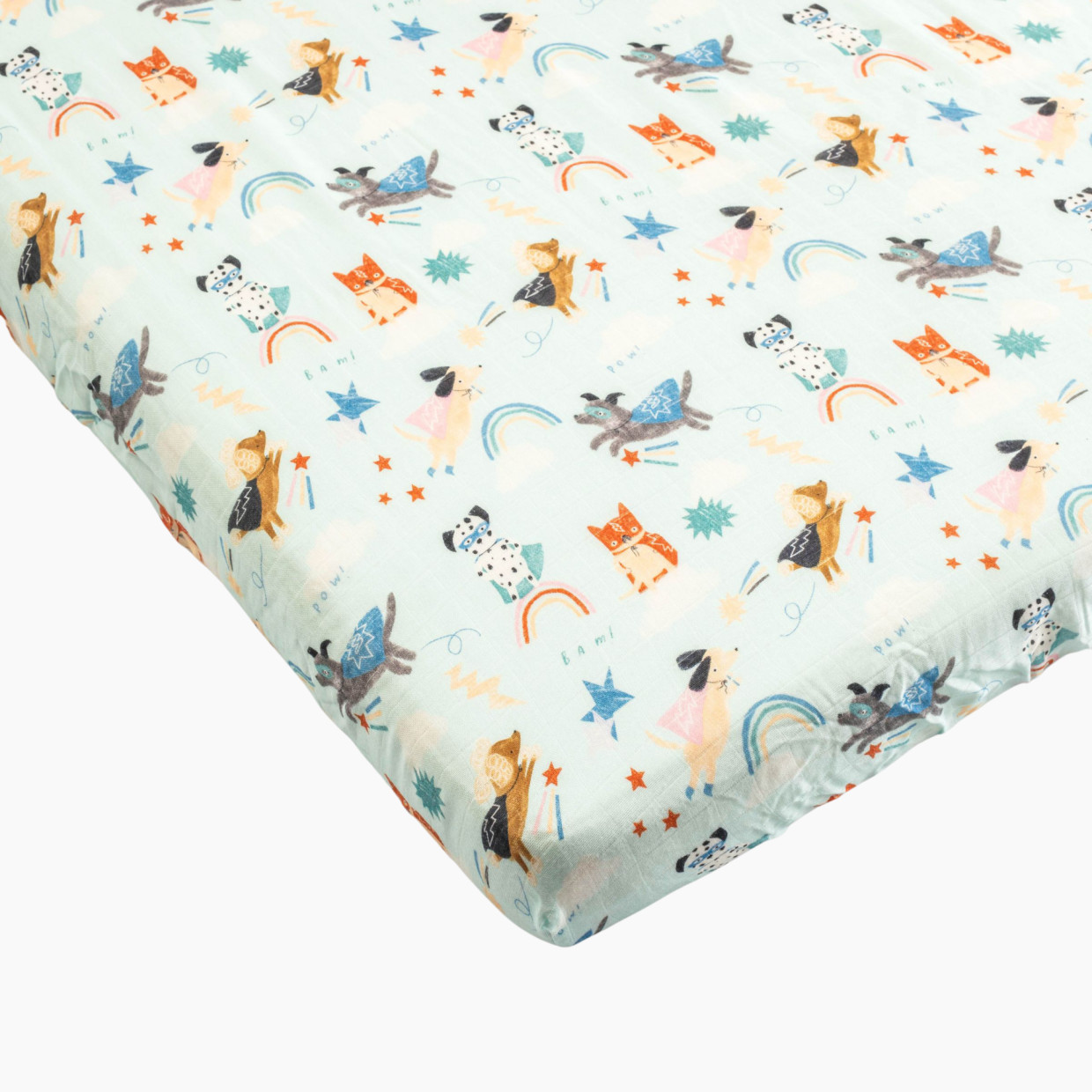 Loulou Lollipop Cotton & Bamboo Fitted Crib Sheet - Superhero Dog.