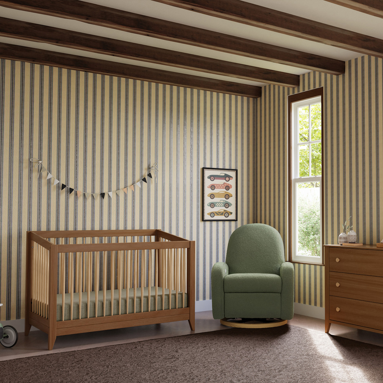 babyletto Sprout 4-in-1 Convertible Crib with Conversion Kit - Chestnut/Natural.