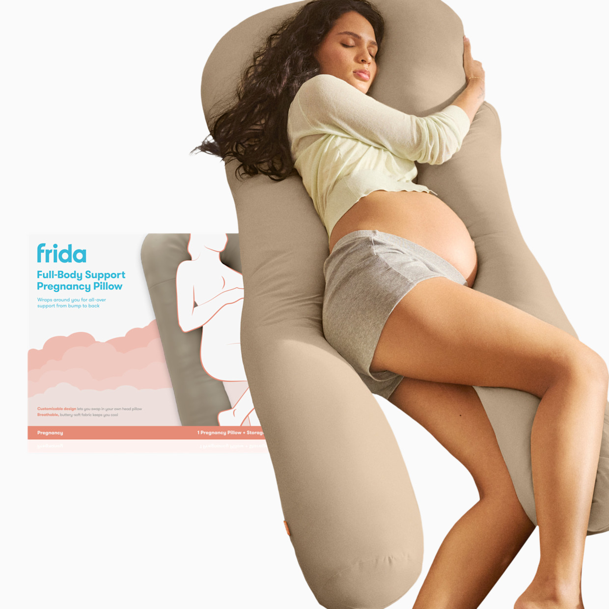 Frida Mom Full Body Support Pregnancy Pillow - Taupe.