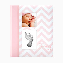 Pearhead Baby Memory Book, First 5 Years Baby Milestone Book, Pregnancy Journal, Gender Neutral Newborn Keepsake, With Clean-Touch Ink Pad For Baby's Handprint or Footprint, Pink Chevron