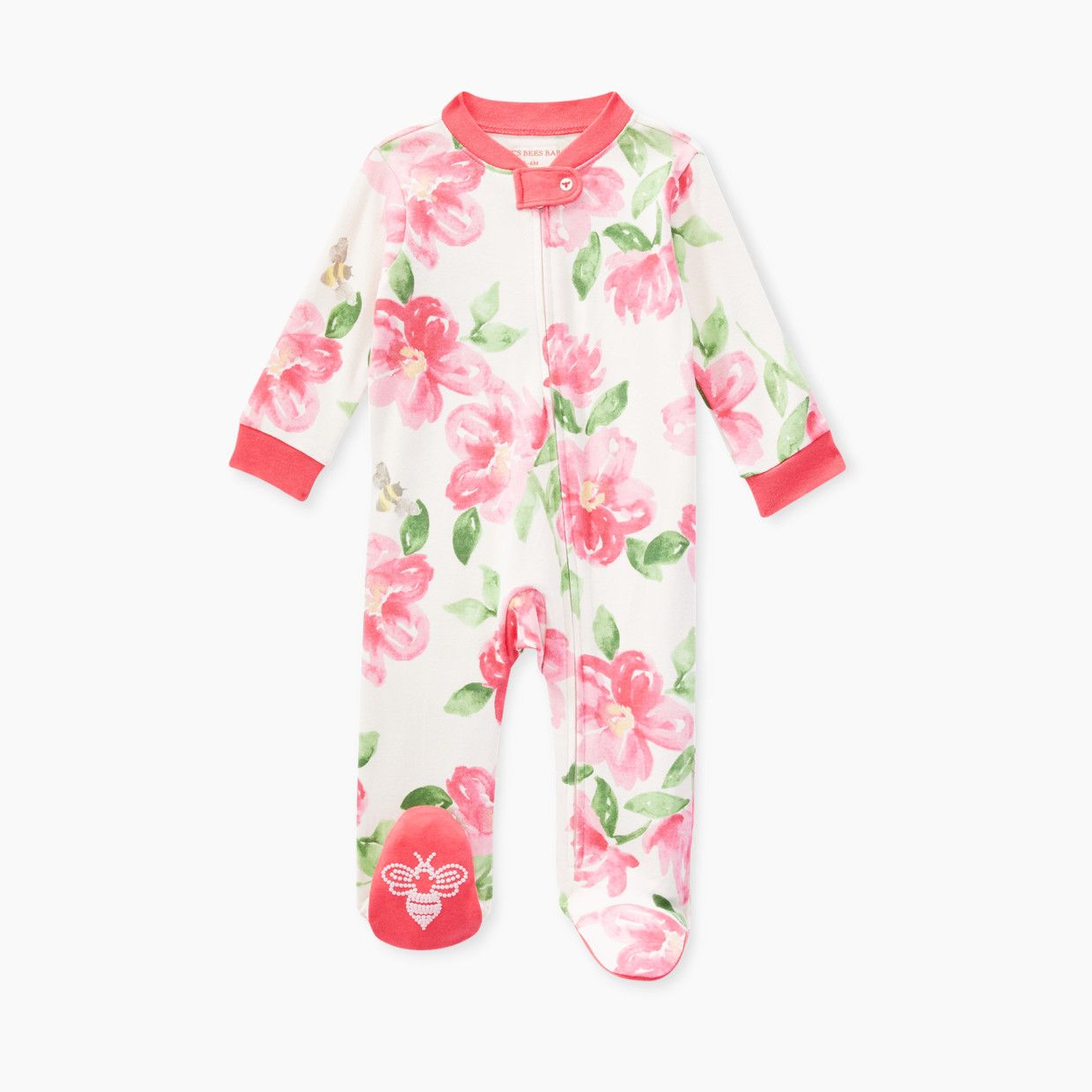 Burt's Bees Baby 100% Organic Cotton Sleep & Play Footie Pajamas - Farm Floral, 3-6 Months.