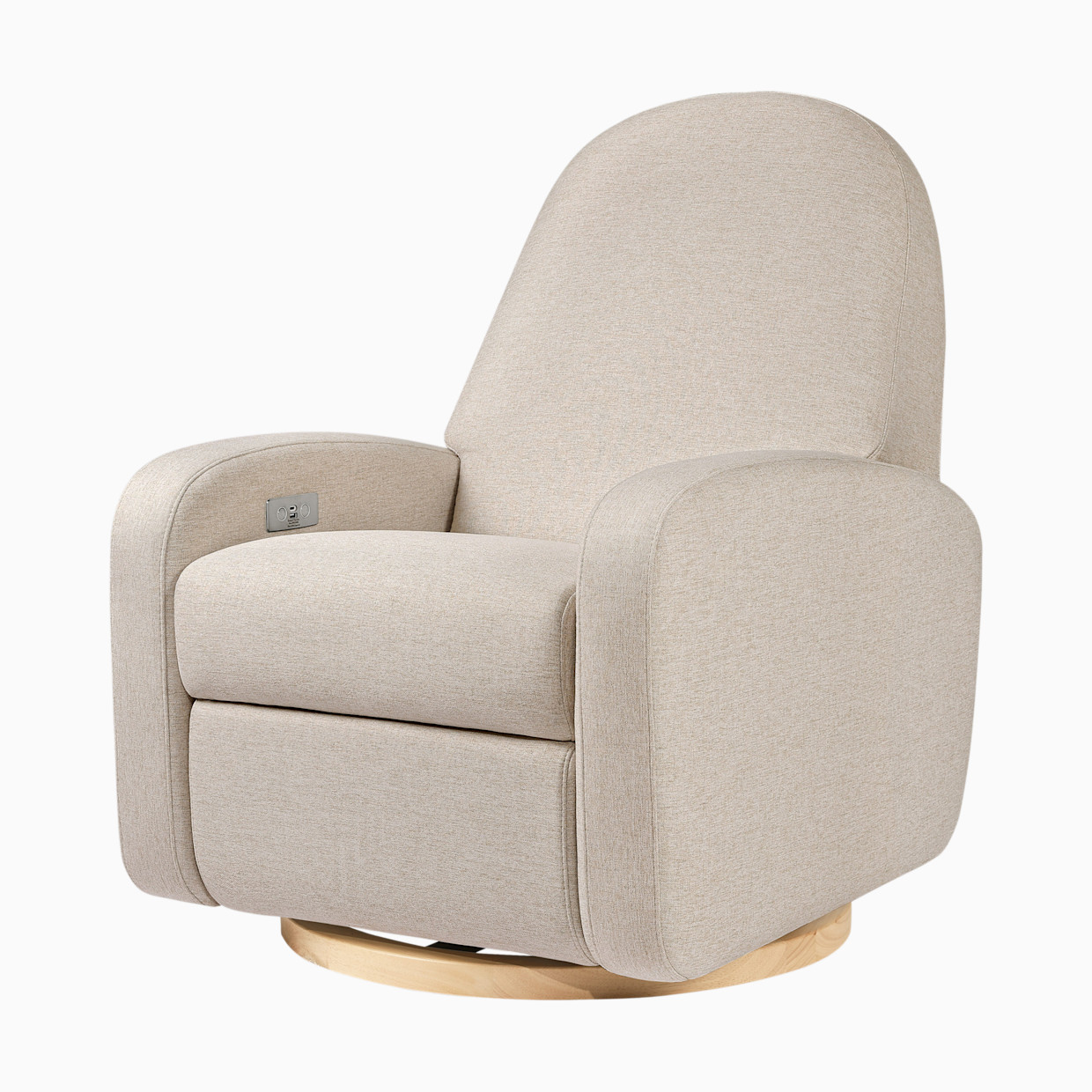 babyletto Nami Electronic Recliner and Swivel Glider - Performance Beach Eco-Weave With Light Wood Base.