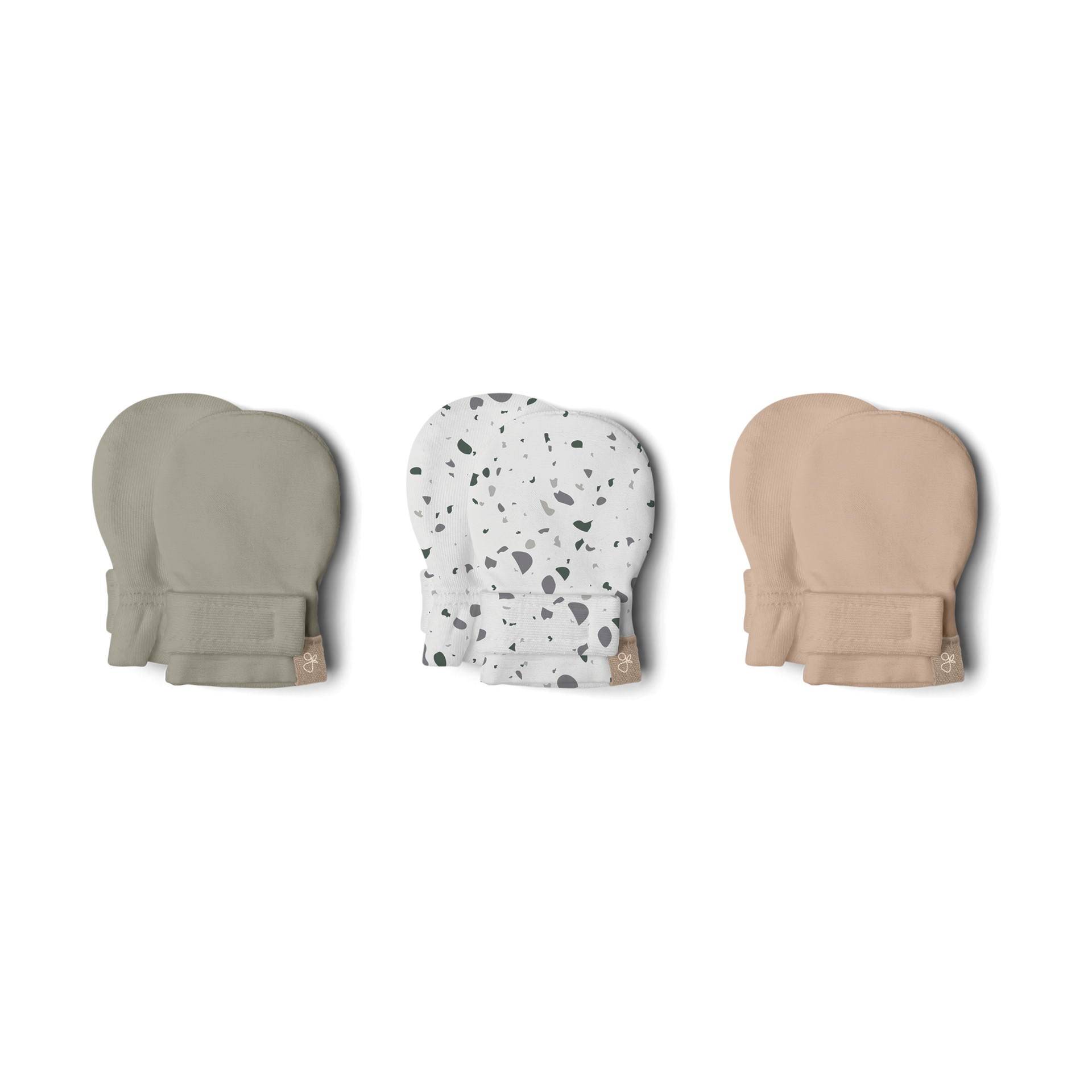 Goumi Kids Stay-On Baby Mitts (3 Pack) - Moss + Terrazzo + Sandstone, 0-3 M.