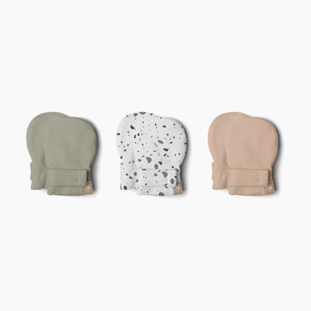 Goumi Kids Stay-On Baby Mitts (3 Pack) - Moss + Terrazzo + Sandstone, 0-3 M.