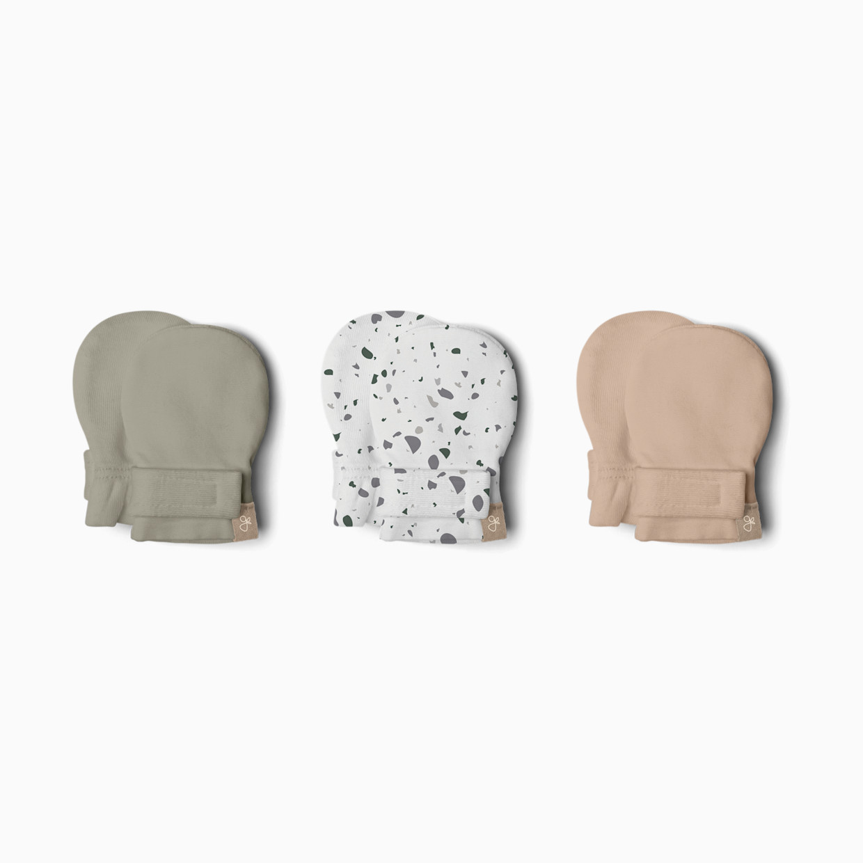 Goumi Kids Stay-On Baby Mitts (3 Pack) - Moss + Terrazzo + Sandstone, 0-3 M.
