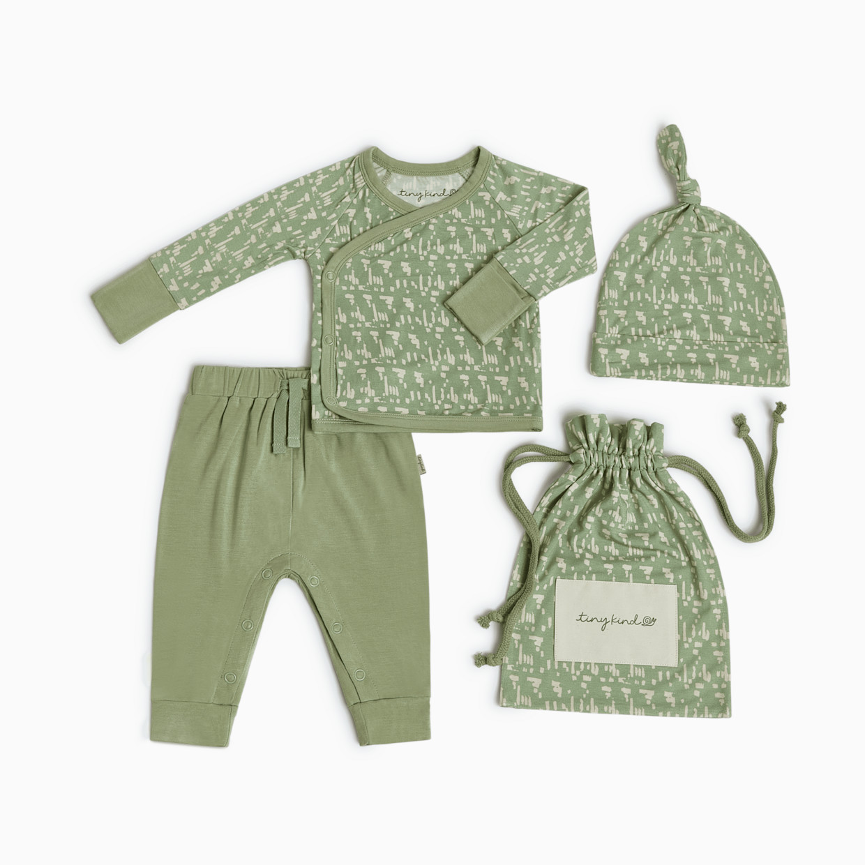Tiny Kind Bamboo Viscose 3-Piece Newborn Take Me Home Set - Green, Nb.
