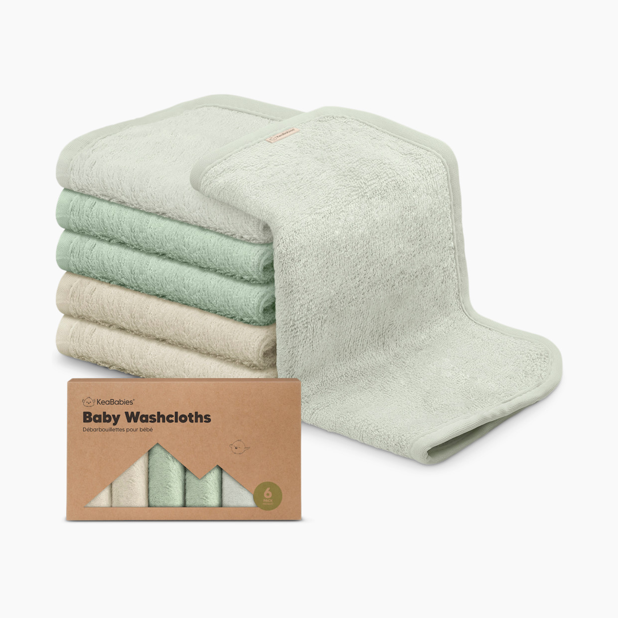 KeaBabies Deluxe Baby Bamboo Viscose Washcloths (6 Pack) - Hills, 6.