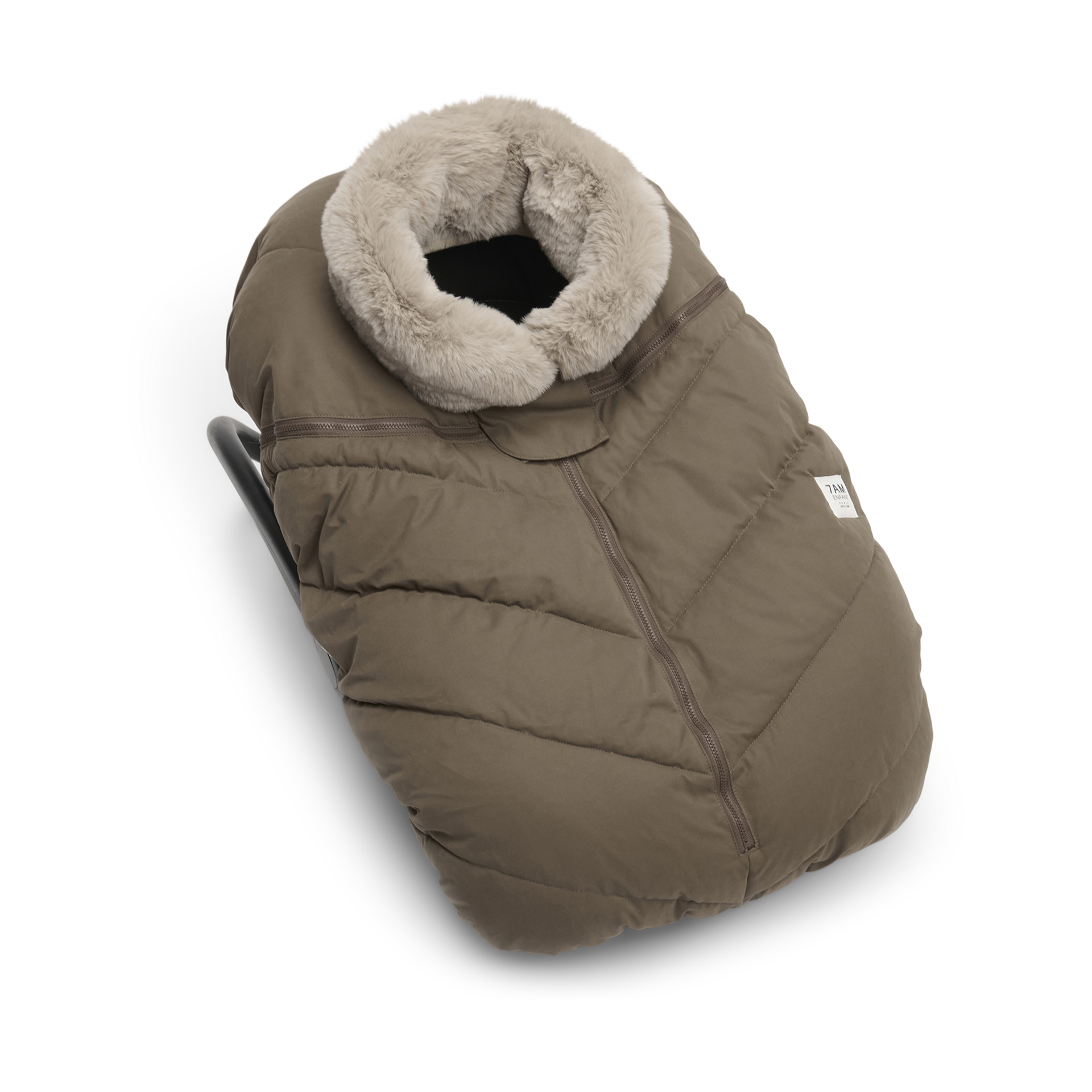 7AM Enfant Car Seat Cocoon - Moss Brown/Greige Fur.