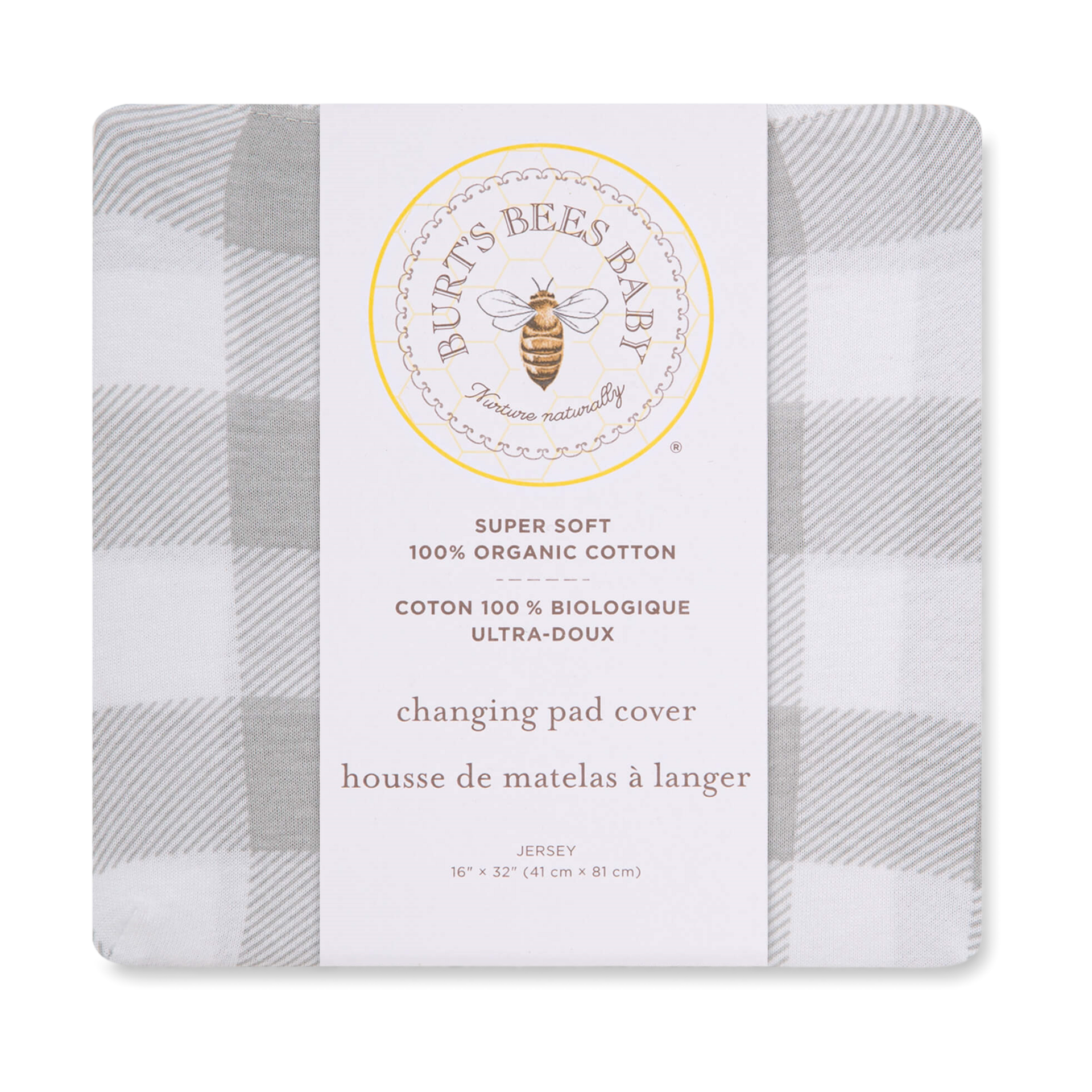 Burt's Bees Baby Organic Cotton Jersey Changing Pad Cover Fog Buffalo