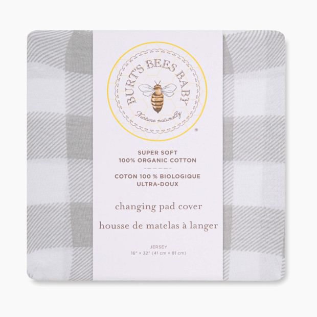 Burt's Bees Baby Organic Cotton Jersey Changing Pad Cover - Fog Buffalo Check.