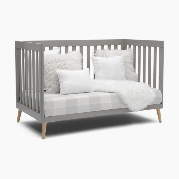 Delta Children Essex 4-in-1 Convertible Baby Crib - Grey With Natural Legs.