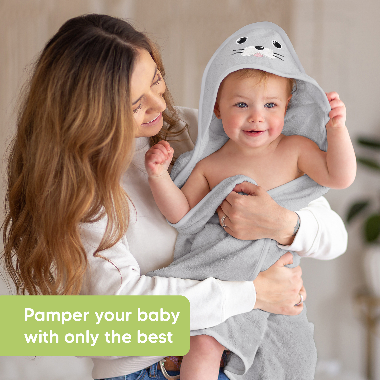 KeaBabies Cuddle Bamboo Viscose Hooded Towel - Seal.