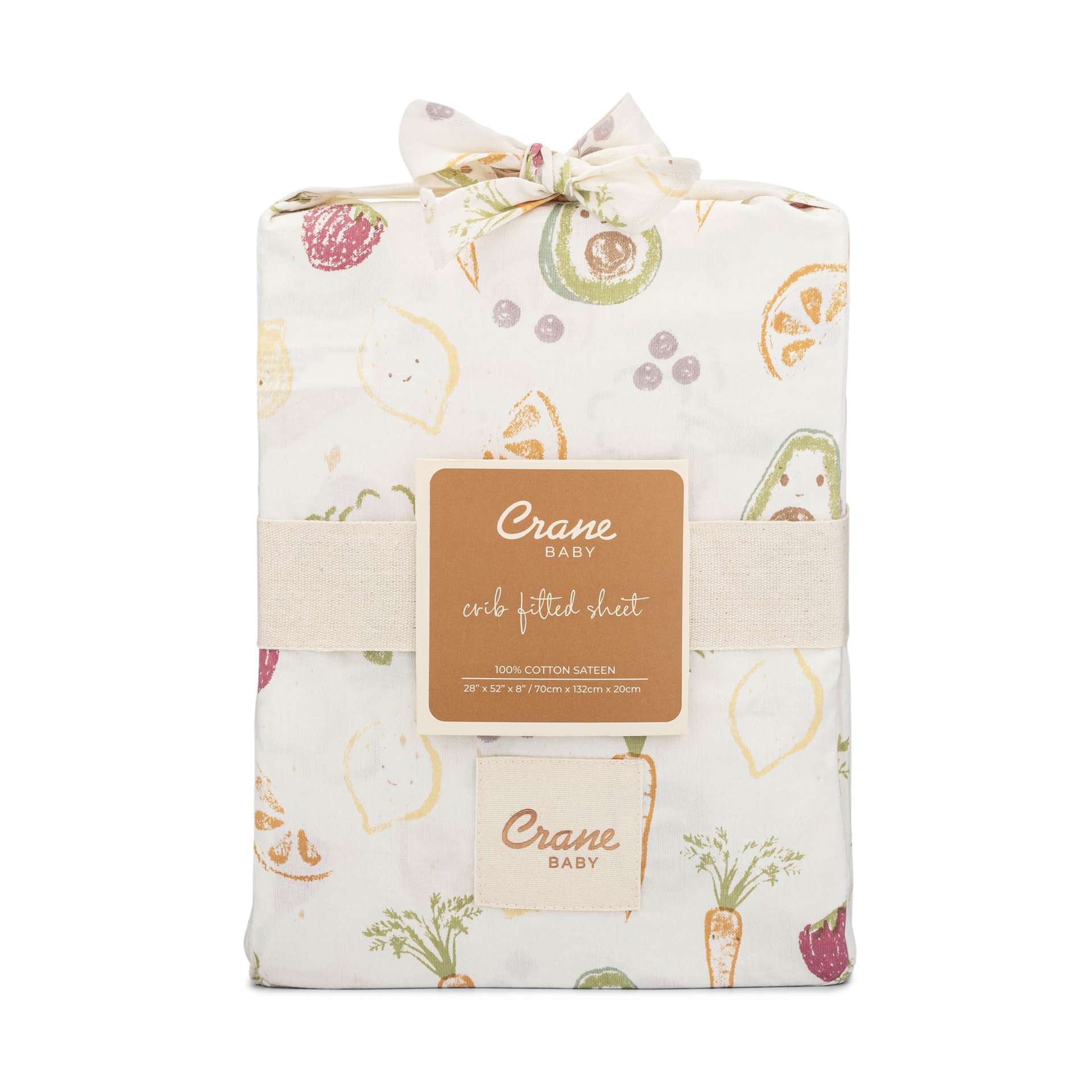 Crane Baby Cotton Sateen Crib Fitted Sheet - Clementine Fruits & Veggies.