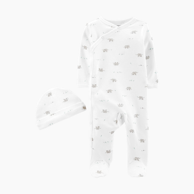 Carter's 2-Piece Footie Set - Ivory/Tan Elephants, Newborn.