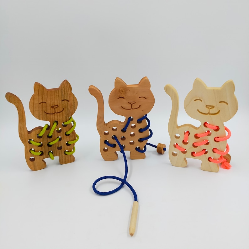 WoodenDreamsLab Cat Lacing Toy.