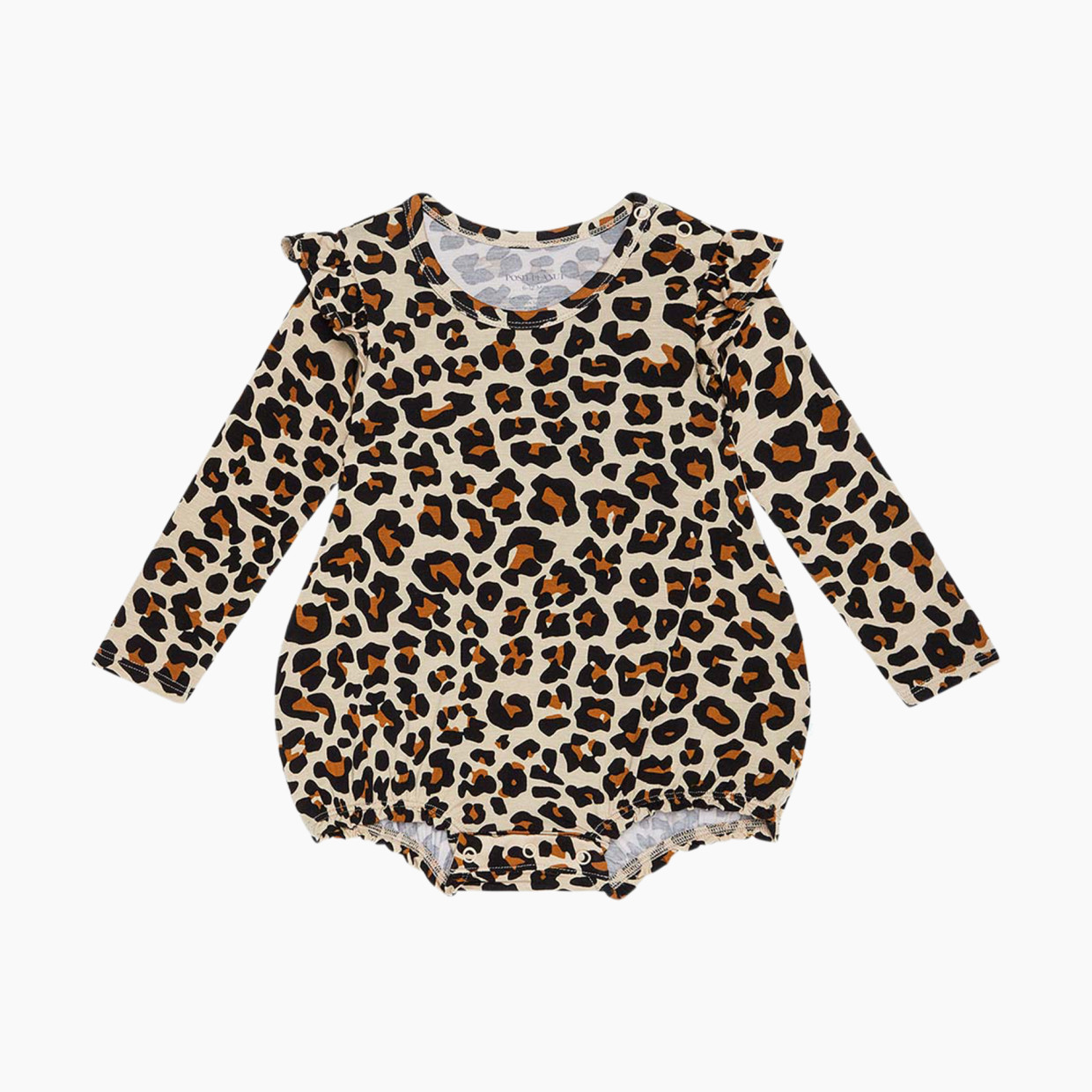Posh Peanut Long Sleeve Ruffled Bubble Romper - Lana Leopard, 0-3 Months.