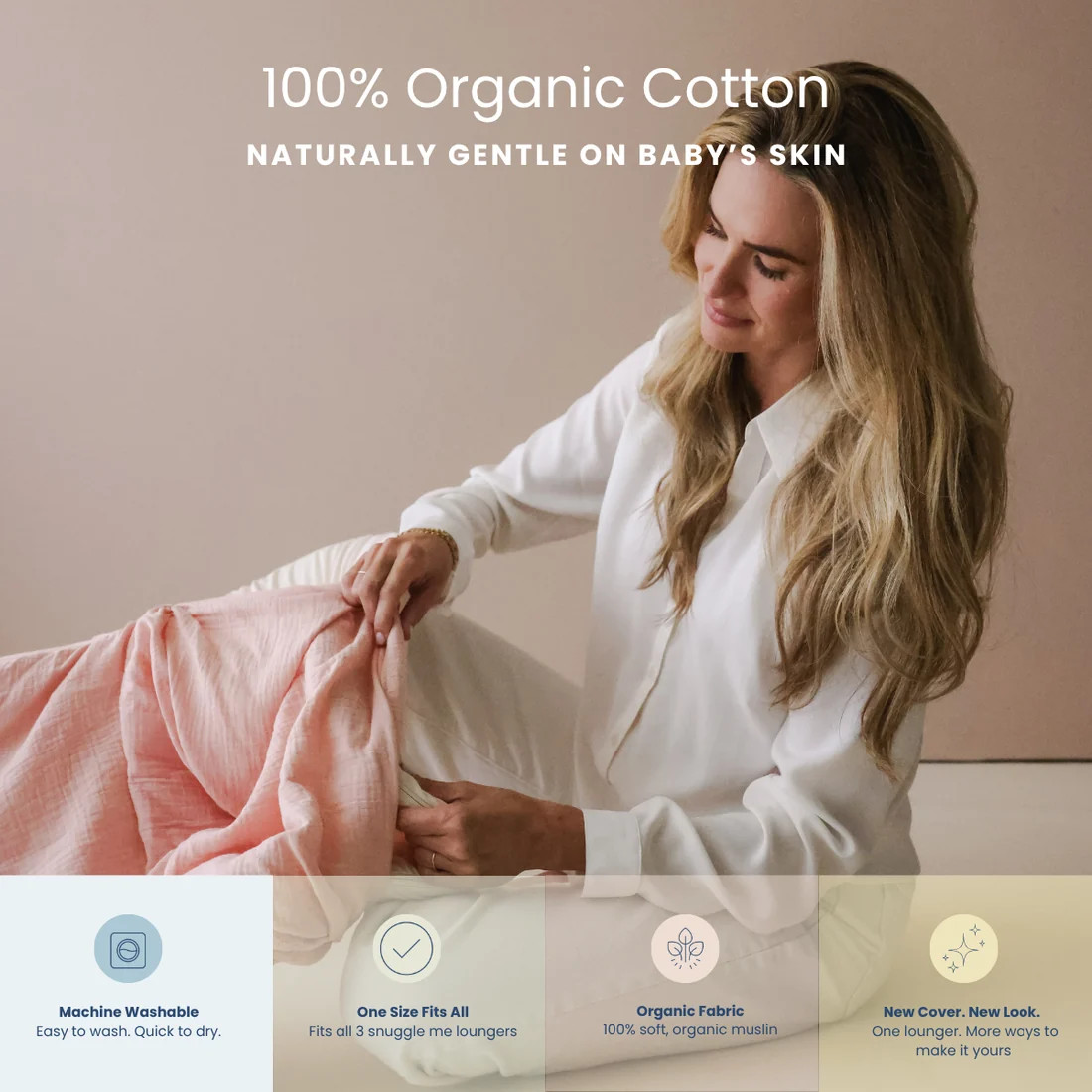 Snuggle Me Organic SMO Lounger Cover Muslin - Petal Stripe.