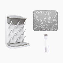 Ubbi Vertical Bottle Drying Rack, Bottle Brush & Microfiber Drying Mat Bundle, Newborn Baby Essentials, Baby Registry Must Haves, New Parent Gifts, Gray