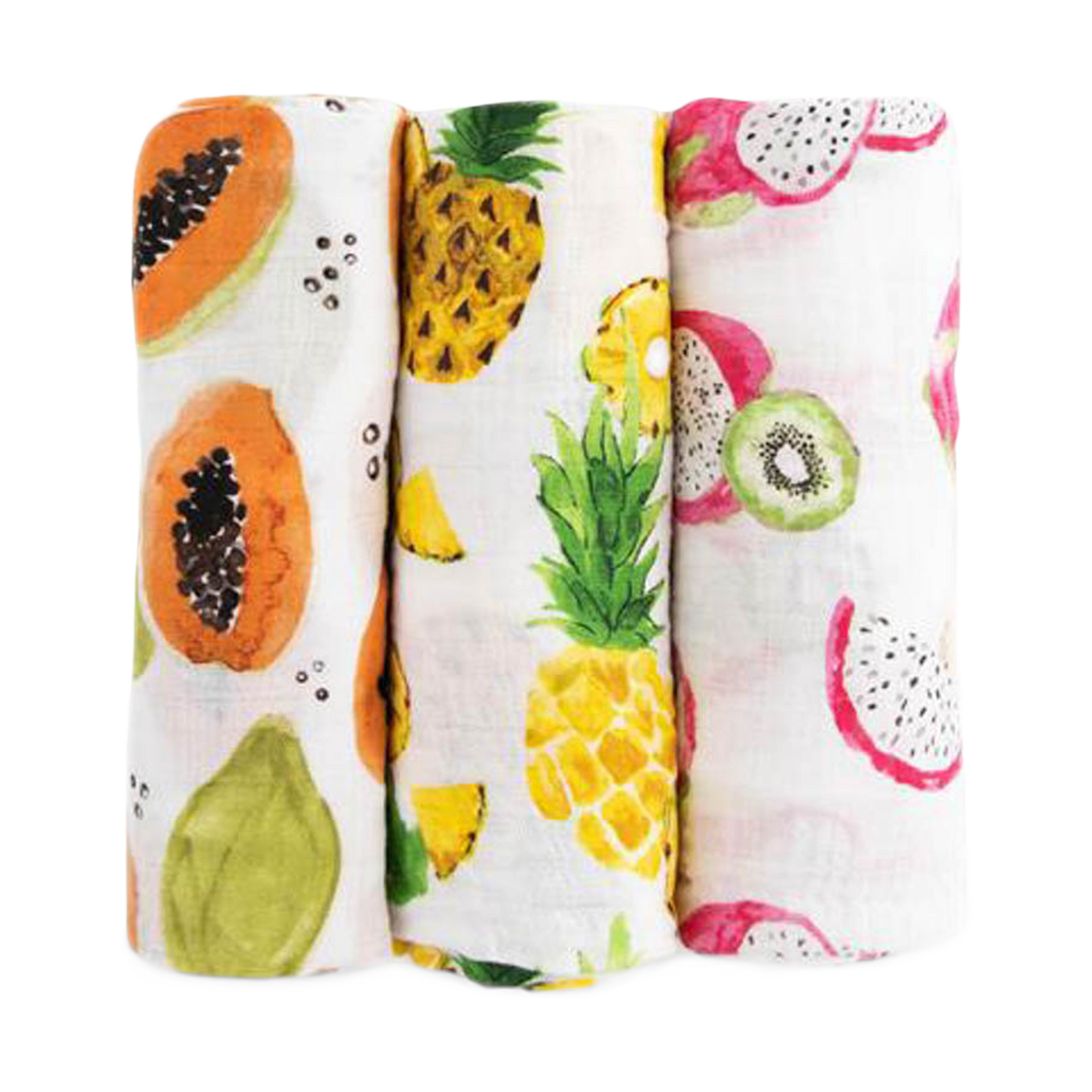 Little Unicorn Cotton Muslin Swaddle Blanket 3 Pack Tropical Fruit
