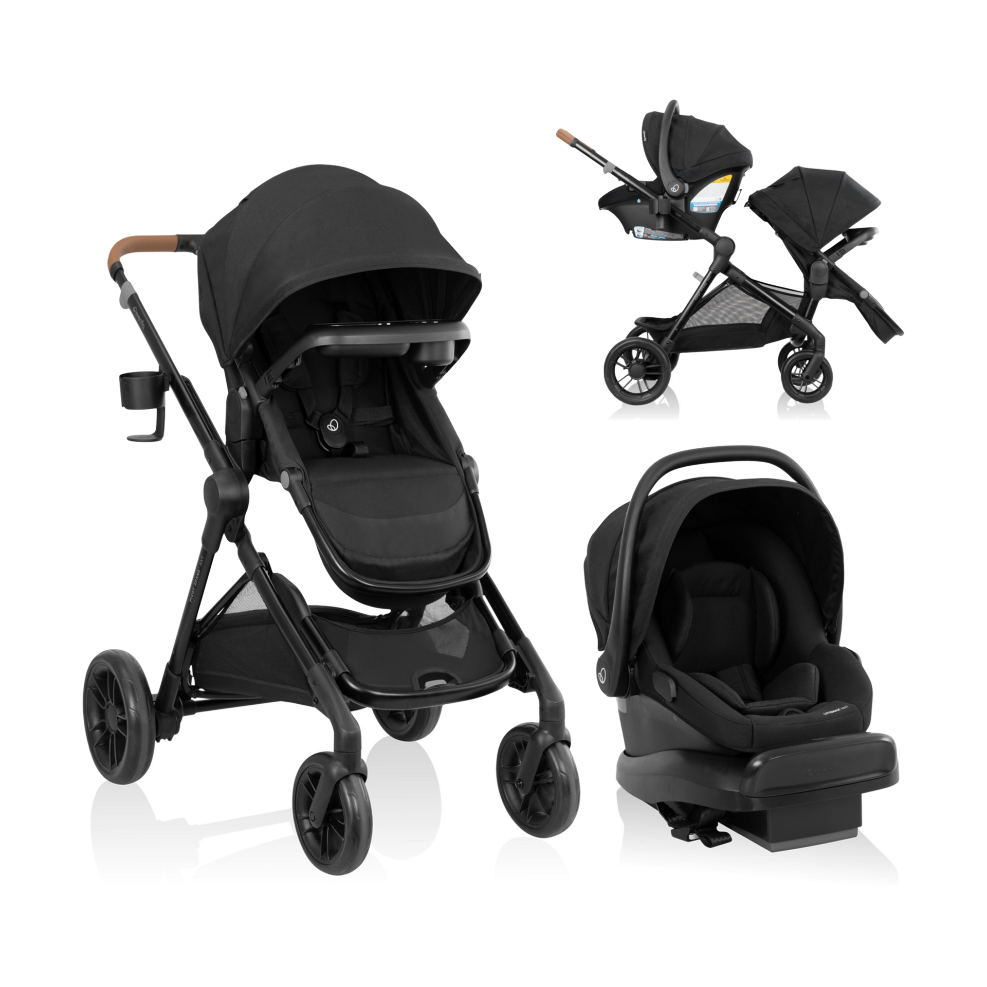 Evenflo Pivot Xpand NXT Travel System with LiteMax NXT Infant Car Seat | 23 Modes of Use, Rear-Facing Preemie Lightweight Car Seat for Infants 3-30 lbs,Converts to Double Stroller (Coal Black)
